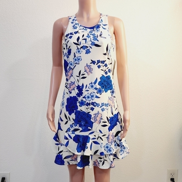 Eliza J. Floral Sleeveless Ruffled Bottom Dress Size: 6 - Picture 1 of 16